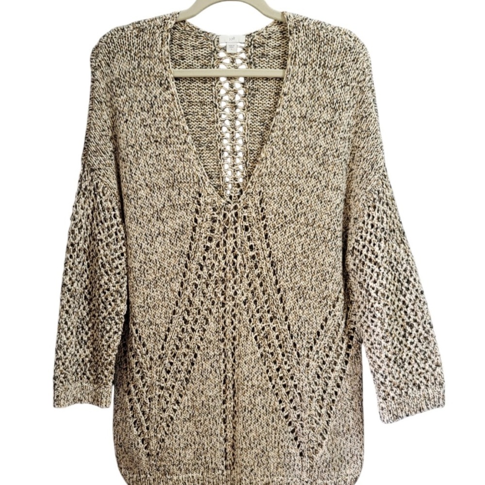 J. Jill V-Neck Sweater in Metallic Carmel Beige and Black
